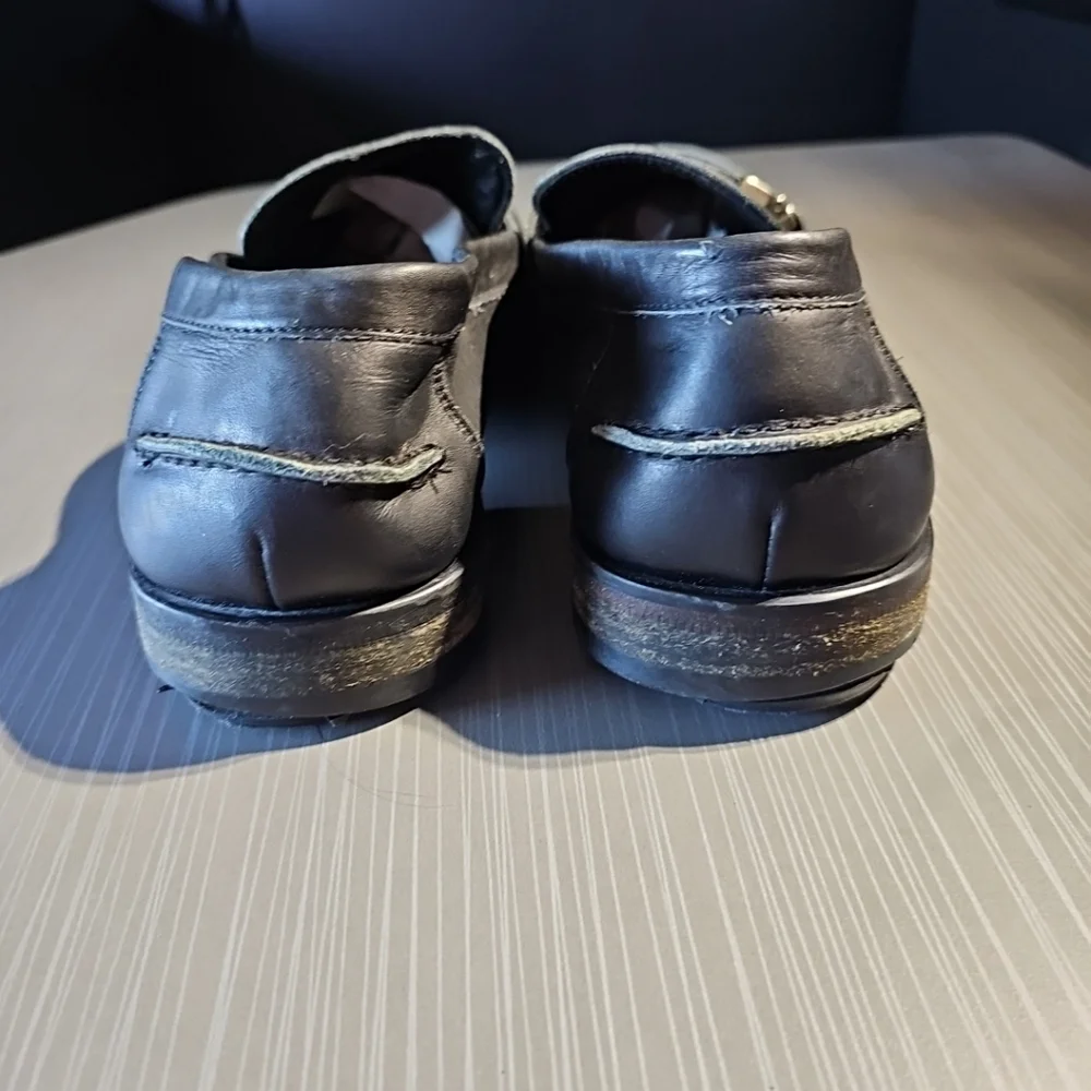 Salvatore Ferragamo Black Leather Loafers Buckle Strap Men's 9D Good‎ Condition